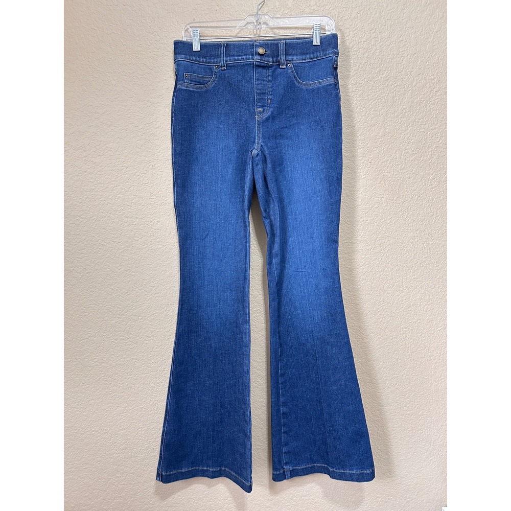 Spanx Medium Flare Jeans Blue High Rise Shaping Pull On 70s Boho Slimming